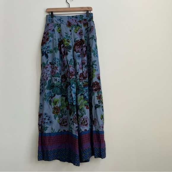 Anthropologie Maeve Pants Terrace Floral Palazzo Pants 10 purple blue flowy wide - Picture 4 of 15